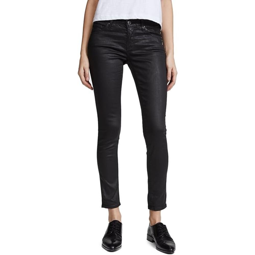 Adriano Goldschmied Womens Coated Leather Skinny Jeans Size 30 Black Edgy Street